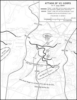 Map 4. Attack of VII Corps 4-7 July 1944
