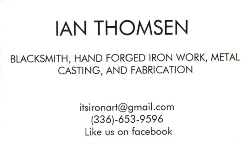 Cantact information for NC Blacksmith Ian Thomsen in Asheboro, NC